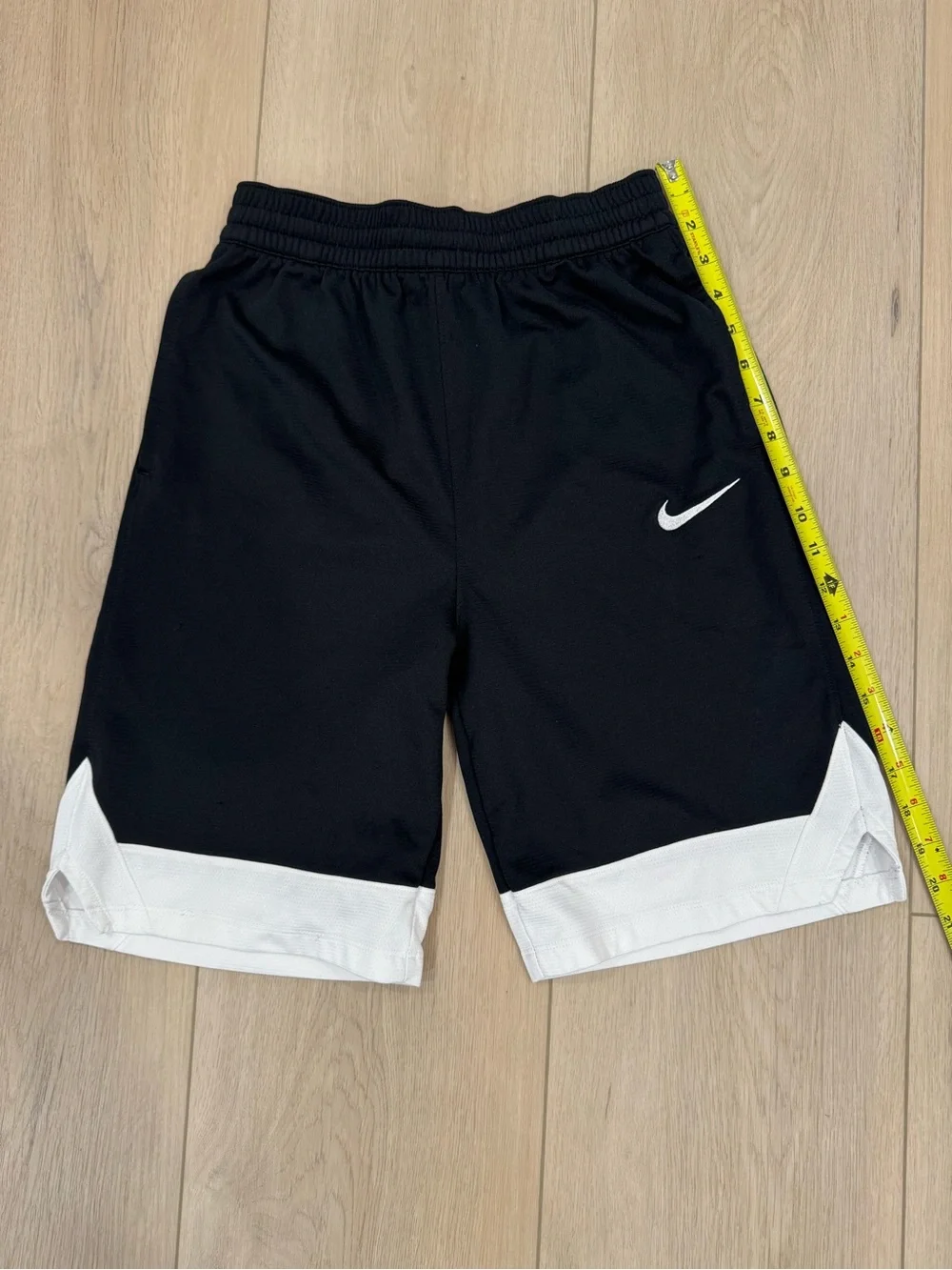 Nike 7inch Black Shorts with White Hem and Swoosh - Kids